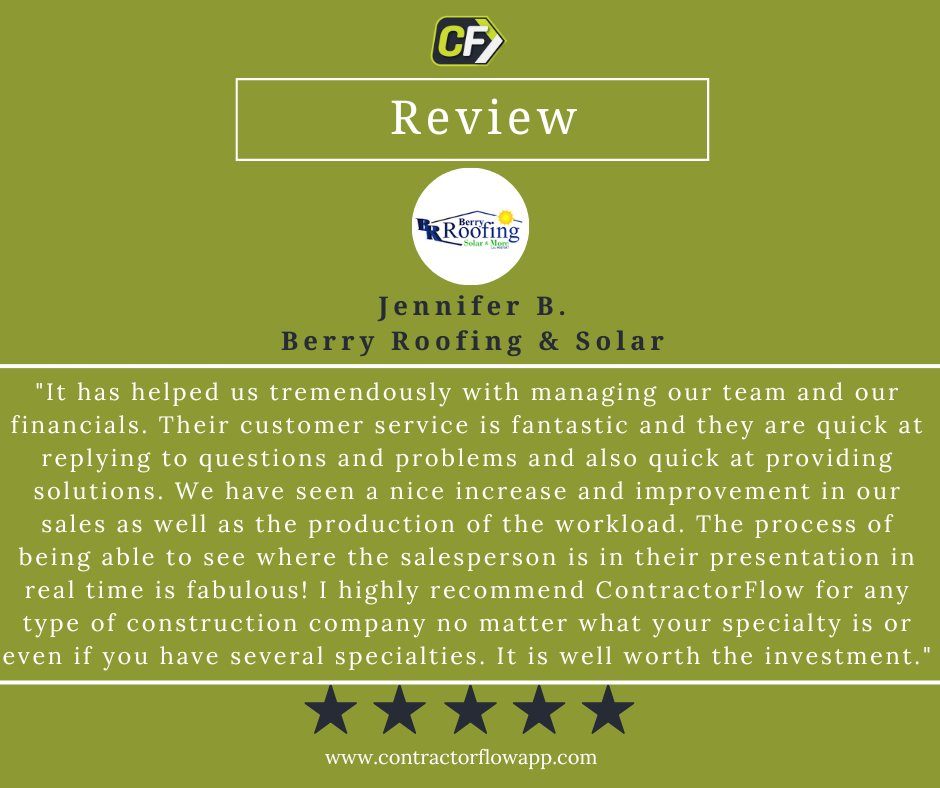 ContractorFlow review praising customer service and fast response times