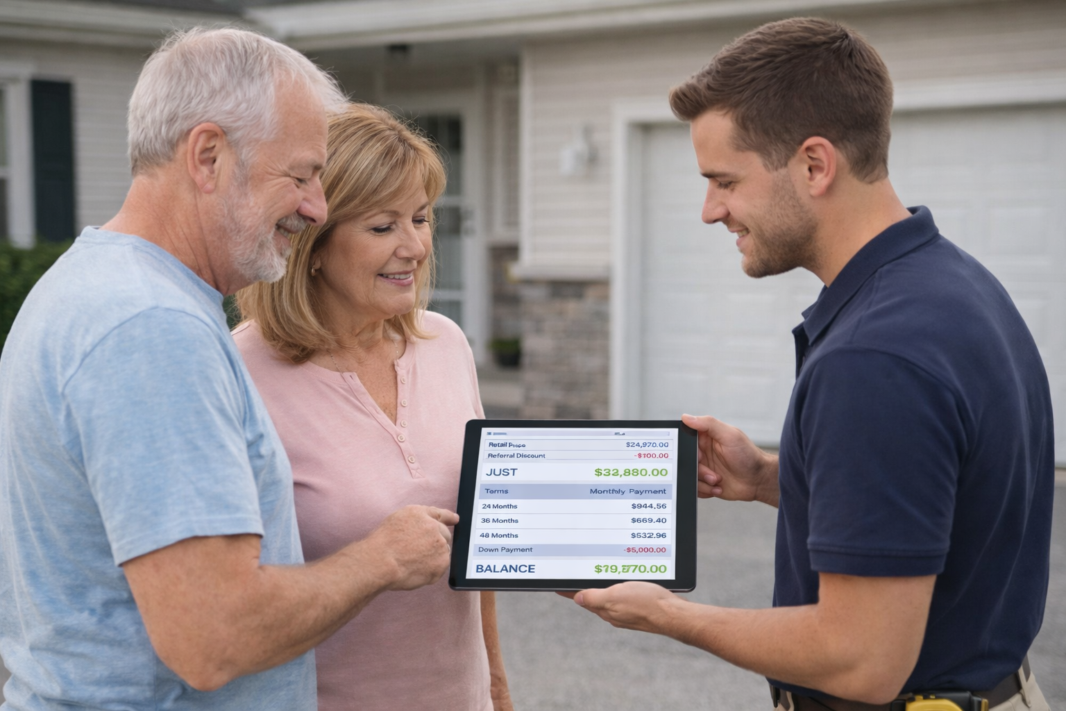 Roofing contractor presenting multi-option quote using ContractorFlow contractor estimating software built on Salesforce